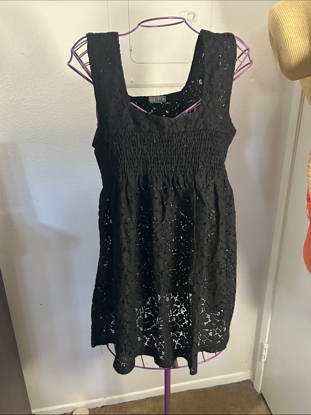 Cielo Black Lace Smocked Sleeveless Tunic